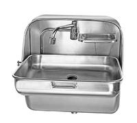 OUKANING RV Lavabo pliable en acier inoxydable 304 pour camping-car avec robinet en céramique et bac d'égouttement, peu encombrant, protection contre les éclaboussures, pour camping-car et caravane