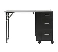 OUKANING Table de manucure pliante avec tiroirs et compartiment de rangement, table à ongles, mobile, avec freins, pour salon et home studio, pliable, hauteur réglable, MDF/métal, 104 x 38 x 75 cm
