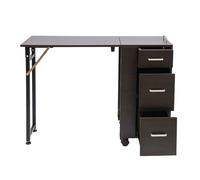 OUKANING Table de manucure pliante avec tiroirs et compartiment de rangement, table à ongles, mobile, avec freins, pour salon et home studio, pliable, hauteur réglable, MDF/métal, 104 x 38 x 75 cm