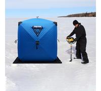 OUKANING Tente de pêche sur glace isolée pour 1 à 2 personnes, avec | Tente de pêche d'hiver Oxford 210D. Coupe-vent, résistant aux intempéries, avec ancrages à glace. Pliable et compact dans un