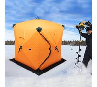 OUKANING Tente de pêche sur glace isolée pour 1 à 2 personnes, avec | Tente de pêche d'hiver Oxford 210D. Coupe-vent, résistant aux intempéries, avec ancrages à glace. Pliable et compact dans un