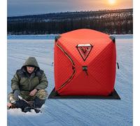 OUKANING Tente de pêche sur glace isolée pour 1 à 2 personnes, avec | Tente de pêche d'hiver Oxford 210D. Coupe-vent, résistant aux intempéries, avec ancrages à glace. Pliable et compact dans un