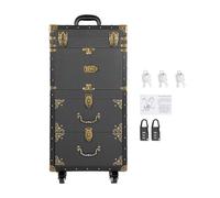 OUKANING Valise cosmétique à roulettes à 3 niveaux avec poignée télescopique et serrure à combinaison, boîte à outils de style rétro vintage pour salon, esthéticienne et coiffure, grande capacité de