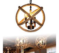 OUKANING Vintage Rétro Pendentif Lumière Lustre, Industriel Vintage Corde Lustre Plafonnier E27 Corde de Chanvre Lampe Suspendue Loft Lampe Luminaire