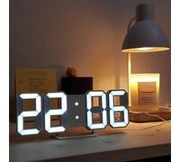 OUKENS Réveil de Bureau numérique à LED, horloges murales de Table 3D Luminosité réglable Réveil de Table de Bureau avec température, Cadre Blanc Réveil Mural numérique pour Le Bureau(Texte Blanc)