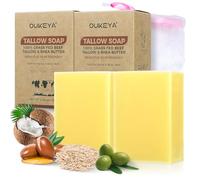 OUKEYA Lot de 2 Savon au Suif Naturel 115g, Savons Visage & Corps Hydratant, Enrichi en Beurre de Karité, Huile de Coco, Avoine, Calendula & Argousier, Peaux Sensibles, Avec Filet Moussant