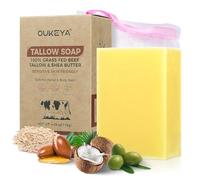 OUKEYA Savon au Suif Naturel 115g, Savons Visage & Corps Hydratant, Enrichi en Beurre de Karité, Huile de Coco, Avoine, Calendula et Argousier, Mousse Douce, Peaux Sensibles, Avec Filet Moussant