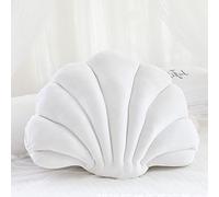 OUKEYI Coussin décoratif en forme de coquillage pour canapé, lit, chaise, salon, chambre à coucher, bureau, coussin de sol (33 x 25,4 cm) (blanc)