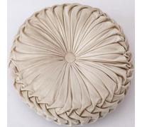 OUKEYI Coussin rond plissé en velours de couleur pure pour canapé - 35,1 cm - Motif citrouille - Convient pour la décoration de la maison, du lit, de la voiture (beige)