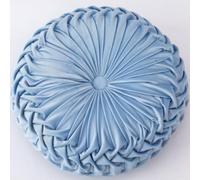 OUKEYI Coussin rond plissé en velours de couleur pure pour canapé - 35,1 cm - Motif citrouille - Convient pour la décoration de la maison, du lit, de la voiture (bleu)