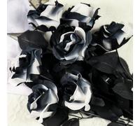 OUKEYI Lot de 10 roses artificielles en soie à tige unique qui ne se décolorent pas - Fleurs réalistes pour décoration d'intérieur, bouquet de mariée, décoration d'Halloween (noir et blanc)
