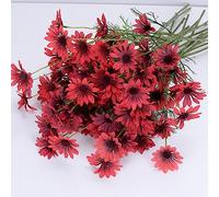 OUKEYI Lot de 12 fleurs artificielles en soie résistantes aux UV avec tiges, arbustes pour la maison, le jardin pour la décoration (rouge)