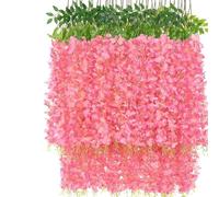 OUKEYI Lot de 12 guirlandes de glycines artificielles en soie à suspendre pour intérieur et extérieur, maison, jardin, Noël, fête de mariage (rose foncé)