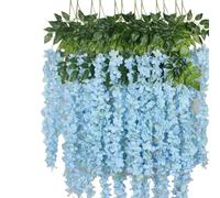 OUKEYI Lot de 12 guirlandes de glycines artificielles en Soie à Suspendre pour intérieur et extérieur, Maison, Jardin, décoration de Noël, fête de Mariage (Bleu Ciel)