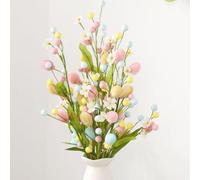 OUKEYI Lot de 3 fleurs de Pâques artificielles colorées avec tiges florales avec baies, perles, branches décoratives, décorations de Pâques rustiques pour décoration d'intérieur et arrangements