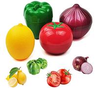 OUKEYI Lot de 4 boîtes de conservation en silicone réutilisables en forme d'oignon, tomate, citron, poivron vert