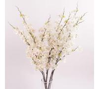 OUKEYI Lot de 4 branches de fleurs de cerisier artificielles à tige de 74 cm de long pour arrangements de vase pour mariage, printemps, intérieur et extérieur, décoration de fête (blanc)