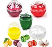 OUKEYI Lot de 5 boîtes de rangement transparentes en silicone réutilisable pour poivron vert, oignon, tomate, citron et ail