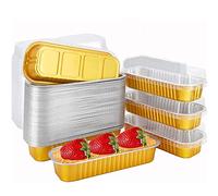 OUKEYI Lot de 50 moules à brownie jetables, avec couvercle, 193 ml, 16,5 x 6,3 x 3 cm, rectangulaires, en aluminium, dorés