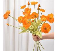 OUKEYI Lot de 6 coquelicots artificiels en soie pour décoration d'intérieur, centre de table - Plantes artificielles de corail - Fleurs en soie pour décoration (orange)