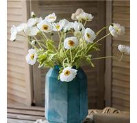OUKEYI Lot de 6 coquelicots artificiels en soie pour décoration d'intérieur, centre de table - Plantes artificielles de corail - Fleurs en soie pour décoration (blanc)