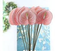 OUKEYI Lot de 6 fleurs artificielles en anthurium au toucher réel pour centres de table, arrangements floraux et décoration de festival de mariage