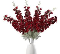 OUKEYI Lot de 6 Fleurs artificielles en Soie Delphinium de 85,1 cm - Fleurs artificielles à Tige Longue pour Grand Vase, Maison, décoration de fête de Mariage (Rouge Vif)