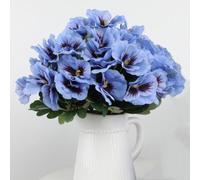 OUKEYI Lot de 8 fleurs artificielles pour extérieur, petites pensées sauvages, fleurs artificielles en plastique pour maison, jardin, parterres de fleurs, plantes d'extérieur (bleu)