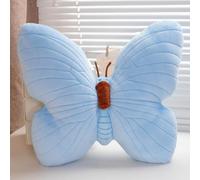 OUKEYI Oreiller en peluche en forme de papillon - 45 x 40 cm - Décoration d'intérieur - Coussin doux pour canapé et lit (bleu)