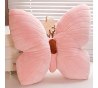OUKEYI Oreiller en peluche en forme de papillon - 45 x 40 cm - Décoration d'intérieur - Coussin doux pour canapé et lit (rose)