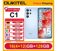 OUKITEL C1 Android 15 Smartphone 16GB (4 + 12) 128GB téléphone portable 6.52 pouces HD + affichage 5150mAh 13MP + 5MP 4G GPS déverrouillage par empreinte digitale blanc