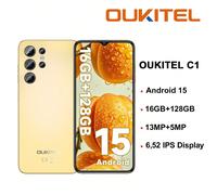 OUKITEL C1 Smartphone déverrouillé, écran HD+ 6,52 pouces, 16(4+12)Go+128Go, Android 15 Dual SIM 4G, appareil photo 13MP+5MP, batterie 5150mAh, déverrouillage par empreinte digitale, OTG/GPS (chargeur