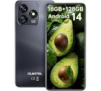 OUKITEL C51 Téléphones portables débloqués sans SIM et débloqués, Android 13 18 Go de RAM + 128 Go de ROM, 4G sans SIM, double SIM Smartphone 13 MP + 5 MP, écran HD+ 6,8" 5150 mAh, Face ID/GPS/Noir
