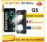 Oukitel G5 Android 14 double lumières de Camping 4G Smartphone robuste 4GB + 12GB extension RAM 64GB ROM 6300mAh 13MP 6.0 ''HD téléphone portable noir