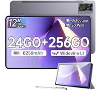 OUKITEL OT5S Tablette 12 Pouces 24Go+ 256Go/2To, 8250mAh/18W, 16MP+8MP Android 14 Dual 4G BT5.0 GMS GPS Widevine L1 Face ID, Gris