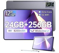 OUKITEL OT5S Tablette Android 14 - Tablette 12 Pouces 24Go RAM + 256Go ROM(TF 2To) Tablette Tactile,8250mAh/18W, 16MP+8MP，Dual 4G LTE/5G WiFi/BT5.0/GMS/GPS/Widevine L1/Facial ID - Gris