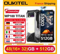 OUKITEL WP100 TITAN Android 14 Smartphone robuste 48GB(16 + 32) 512GB 33000mAh 66W 200MP projecteur laser lumière de Camping 6.8 ''120Hz noir