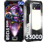 OUKITEL WP100 Titan Telephone Incassable 5G - 33000mAh Telephone Portable Incassable 100 Lumen Projecteur, 48+512GO 6,8"FHD+ Smartphone Lampe Camping 1200 Lumens, 200+32+20MP, NFC/GPS/IP68/IP69K,NOIR