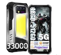 OUKITEL WP100 Titan Téléphone Incassable 5G Avec Projecteur 100-lumens, 33000mAh 48Go+512Go 6.8"" 120Hz 200MP Smartphone Robuste NFC