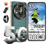 OUKITEL WP200 Pro 5G téléphone portable robuste 72GB(24 + 48) + 1 to Android 15 6.7 ''120Hz 108MP + 32MP 8800mAh 45W double SIM AI NFC vert