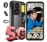 OUKITEL WP300 5G Telephone Portable Incassable Android 15-36Go RAM+512Go ROM/2TB 16000mAh/45W 6.8" FHD+ 120Hz 108MP+32MP Smartphone Incassable Phare Avant 370lm+Écouteurs/Montre avec Écran/NFC/FaceID