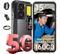 OUKITEL WP300 Smartphone Robuste 5G 36+512Go 6.8"" 16000mAh 108MP Telephone Portable Incassable Écouteurs/Montre avec Écran/NFC Noir