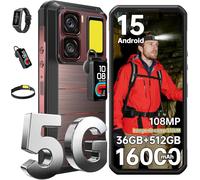 OUKITEL WP300 5G Telephone Portable Incassable Android 15-36Go RAM+512Go ROM/2TB 16000mAh/45W 6.8 FHD+ 120Hz 108MP+32MP Smartphone Incassable Phare Avant 370lm+Écouteurs/Montre avec Écran/NFC Or