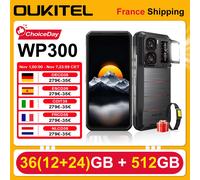 OUKITEL WP300 Smartphone 36(12 + 24)GB 512GB Android 15 6.8 "FHD + 120Hz 5G 108MP 16000mAh 45W Camping lumière téléphones montres intelligentes noir