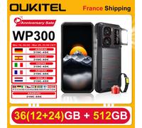 OUKITEL WP300 Smartphone 36(12 + 24)GB 512GB Android 15 6.8 "FHD + 120Hz 5G 108MP 16000mAh 45W Camping lumière téléphones montres intelligentes Rouge