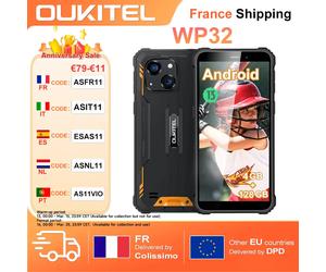 OUKITEL WP32 4GB + 128GB 6.0 "HD + Android 13 Smartphone robuste 6300mAh 20MP déverrouiller l'empreintes digitales téléphone portable GPS Orange