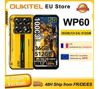OUKITEL WP60 Smartphone avec écran HD+ 7,2 pouces 120 Hz, 36 Go de RAM (12 + 24 Go), 512 Go de ROM, processeur MTK 7025 5G, batterie 10 000 mAh, robuste, appareil photo 108 MP, Android 15 et NFC. noir