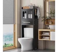 OUKMXSY Armoire de Rangement de Salle de Bain à Double Porte en Acrylique avec étagère à Cadre métallique pour Toilettes et buanderie, Robuste (Noir, 155 cm)