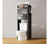 OUKMXSY Meuble de Rangement de Salle de Bain autoportant au-Dessus des Toilettes avec Cadre en métal et Porte Rabattable, Organisateur Peu encombrant et Robuste