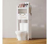 OUKMXSY Meuble de Rangement de Salle de Bain autoportant au-Dessus des Toilettes avec Cadre en métal et Porte Rabattable, Organisateur Peu encombrant et Robuste (Blanc)